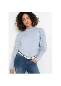 Strickpullover bonprix, Damen, Gr. 44/46 (L), blau (hellblau), Obermaterial: 84% Polyacryl, 10% Polyester, 6% Polyamid, bequem, Pullover Strickpullover, aus Polyacryl, Polyester und Polyamid, mit Stehkragen