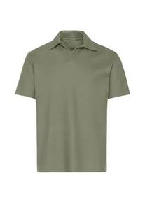 Poloshirt TRIGEMA "TRIGEMA Oversized Poloshirt ohne Knopfleiste in Waffeloptik", Damen, Gr. XL, salbei, Piqu&eacute;, 100% Baumwolle, Basic, V-Ausschnitt, Shirts