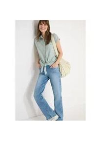 Kurzarmbluse Cecil, Damen, Gr. XXL (46), smoke salvia, Web, 75% Baumwolle, 25% Modal, unifarben, klassisch normal, V-Ausschnitt, B&uuml;ndchen, Blusen, mit Knoten am Saum