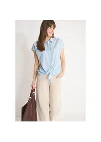 Kurzarmbluse Cecil, Damen, Gr. M (40), cloud blau, Web, 75% Baumwolle, 25% Modal, unifarben, klassisch normal, V-Ausschnitt, B&uuml;ndchen, Blusen, mit Knoten am Saum