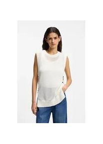 Stricktop BOSS ORANGE "Favignon Premium Damenmode", Damen, Gr. L, open wei&szlig; 118, Strick, Obermaterial: 100% Baumwolle, unifarben mit Farbeinsatz, relaxed fit h&uuml;ftbedeckend, Rundhals, Tops Stricktop, mit Schn&uuml;rdetails in Kontrastfarbe, Relaxed Fit