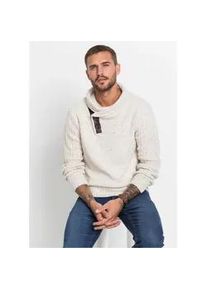 Strickpullover bonprix, Herren, Gr. 52/54 (L), beige, Strick, Obermaterial: 100% Polyacryl, kontrastfarbene Details, unifarben, regular fit h&uuml;ftbedeckend, Rundhals, Strickb&uuml;ndchen, Pullover Strickpullover, mit Schalkragen und Knopfverschluss, Langarm