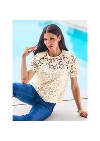 Spitzenbluse Heine, Damen, Gr. 48, champagner, 100% Polyester, unifarben, Rundhals, Blusen Spitzenbluse