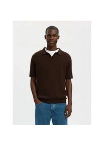 Poloshirt Selected "SLHMATTIS SS KNIT SUN OPEN POLO NOOS", Herren, Gr. M, delicioso, Strick, Obermaterial: 65% Baumwolle, 35% Leinen, unifarben, regular fit normal, ohne Ausschnitt, B&uuml;ndchen, Shirts