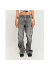Cargojeans Tally Weijl "SPADEGINNA", Damen, Gr. 42, N-Gr, grau wash, Denim/Jeans, Obermaterial: 100% Baumwolle, Abriebeffekte, lang, Jeans, Baumwolle, baggy