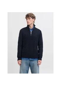 Jack & Jones Troyer JACK & JONES "JJPAUL KNIT HALF ZIP", Herren, Gr. M, sky captain, Strick, Obermaterial: 82% Polyacryl, 18% Baumwolle, unifarben, regular fit normal, hoch geschlossener Ausschnitt, Pullover Troyer