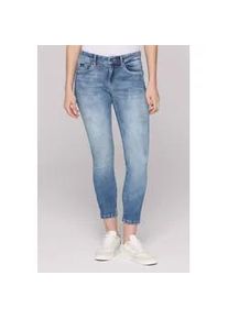 Slim-fit-Jeans SOCCX, Damen, Gr. 34, Normalgr&ouml;&szlig;en, saltwater destroy, Denim/Jeans, Material: 98% Baumwolle, 2% Elasthan, Zusatz: Enth&auml;lt nichttextile Teile tierischen Ursprungs (Badge), Abriebeffekte, slim fit, Jeans Slim-fit-Jeans, mit Schlitz am Saum