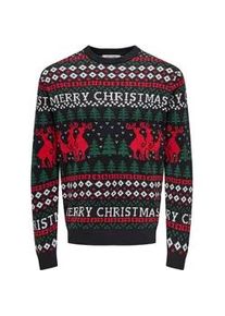 Only & Sons Rundhalspullover ONLY & SONS "ONSX-MAX REG DEER CREW KNIT", Herren, Gr. S, blau (schwarz navy), Strick, Obermaterial: 100% Baumwolle, gemustert, regular fit, Rundhals, Rippb&uuml;ndchen, Pullover Rundhalspullover