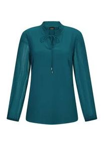 Chiffonbluse GOLDNER "Elegante Jersey-Bluse mit Rundhals", Damen, Gr. 50, gr&uuml;n (petrol), Obermaterial: 100% Polyester PES., Modisch, figurumspielend, Gummib&uuml;ndchen, Blusen Chiffonbluse, Gummibund