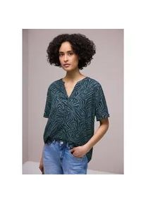 Hemdbluse Street One, Damen, Gr. 38, cool vintage gr&uuml;n, Stoff, 100% Viskose, gemustert, klassisch normal, Rundhals, normaler Saum, Blusen Hemdbluse, mit geschlitztem Rundhalsausschnitt