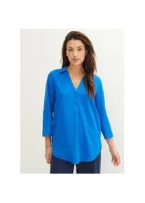 Langarmbluse bonprix "3/4-Arm Bluse mit Leinen", Damen, Gr. 38, blau (azurblau), Web, Obermaterial: 55% Leinen, 45% Viskose, unifarben, figurumspielend normal, Aufschlag, Blusen, figurumspielende Passform, f&uuml;r vielseitige Alltagslooks