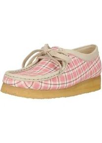 Schn&uuml;rschuh Clarks "Wallebee", Damen, Gr. 41, pink, wei&szlig;, Leder, Schuhe Schn&uuml;rschuh, im tollen Karo-Design