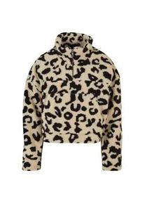 Kapuzenpullover Urban Classics "Urban Classics Damen Ladies Short AOP Sherpa Troyer", Damen, Gr. M, sandleo, 100% Polyester, mehrfarbig, loose fit, Rundhals, Pullover Kapuzenpullover