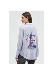 Langarmbluse SOCCX, Damen, Gr. XXL, cool blau, Web, Material: 85% Viskose, 15% Leinen, bedruckt, gestreift, regular fit normal, hoch geschlossener Ausschnitt, &Auml;rmel mit &Auml;rmelschlitz 1-Knopf-Manschette, Blusen, mit Umlegekragen