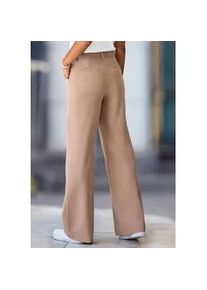 Anzughose Lascana, Damen, Gr. 42, N-Gr, beige, Web, Obermaterial: 65% Polyester, 28% Viskose, 7% Elasthan, unifarben, figurumspielend lang, Hosen Anzughose, mit verstellbarem Bund, individuell regulierbar
