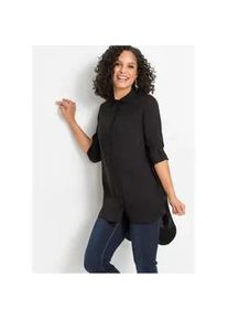 Langarmbluse bonprix "Bluse aus Baumwoll-Viskose Mix", Damen, Gr. 54, schwarz, Obermaterial: 100% Viskose. Spitze: 100% Baumwolle, bequem, Blusen, bequeme Passform, aus Viskose, mit Spitze aus Baumwolle, Langarm