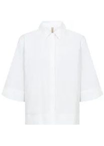 Hemdbluse soyaconcept "SC-NETTI 118", Damen, Gr. S, wei&szlig;, Web, Obermaterial: 53% Polyester, 47% Baumwolle, unifarben, bequem h&uuml;ftlang, Rundhals, weit 1-Knopf-Manschette mit Schlitz, Blusen Hemdbluse, mit 3/4 Arm