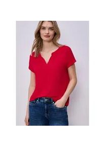 T-Shirt Street One, Damen, Gr. 34, salsa rot, Stoff, 95% Viskose, 5% Elasthan, unifarben, normal normal, Rundhals, B&uuml;ndchen, Shirts T-Shirt, mit geschlitztem Rundhalsausschnitt