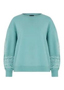 Sweatshirt RAFFYA "Mika Full Sleeves Embroidered Sweatshirt Damen", Damen, Gr. M, blau, Stoff, 100% BAUMWOLLE, normal, Rundhals, Sweatshirts Sweatshirt
