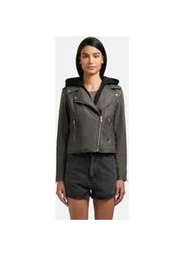 Lederimitatjacke Khujo "Yael", Damen, Gr. XS (34), schwarz, Obermaterial: 100% Polyester; Obermaterial 2: 68% Baumwolle, 32% Polyester; Innenfutter: 100% Polyester; Beschichtung: 100% Polyurethan, gerade h&uuml;ftlang, &Auml;rmel mit &Auml;rmelschlitz normaler Saum mit Rei&szlig;verschluss, Jacken, Klassische Kunstlederjacke mit abnehmbarer Kapuze