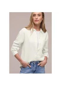 Hemdbluse Street One, Damen, Gr. 44, sanftes wei&szlig;, Web, 100% Baumwolle, unifarben, normal normal, V-Ausschnitt, B&uuml;ndchen, Blusen Hemdbluse, aus reiner Baumwolle