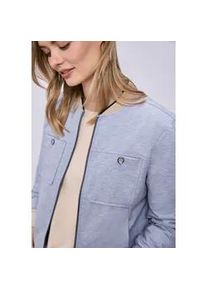 Kurzblazer Street One, Damen, Gr. 38, country blau meliert, Stoff, 46% Polyester, 29% Polyamid, 15% Viskose, 10% Elasthan, normal normal, V-Ausschnitt, B&uuml;ndchen, Blazer Kurzblazer, mit Stehkragen