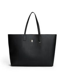 Tragetasche Tommy Hilfiger "TH ICON TOTE", Gr. B/H/T: 50cm x 33cm x 15cm, schwarz, Lederimitat, Taschen, Damen Schultertasche mit herausnehmbarer RV-Innentasche
