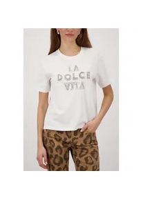 T-Shirt monari "Schmuckschrift", Damen, Gr. 44, off, wei&szlig;, Web, Obermaterial: 50% Baumwolle, 50% Modal, unifarben, regular fit taillenbedeckt, Rundhals, eingesetzt abgesteppte Kante, Shirts T-Shirt, Regular fit mit Schmuckschrift