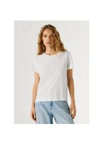 T-Shirt Pepe Jeans "MEGAN", Damen, Gr. L, wei&szlig;, Leinenmischung, Obermaterial: 50% Baumwolle, 50% Leinen, unifarben, Basic h&uuml;ftlang, Rundhals, abgesteppte Kante, Shirts T-Shirt, mit Leinenanteil, Logostickerei auf der Brust