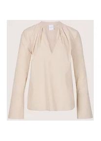 Madeleine Mode Langarmbluse MADELEINE "Streifenbluse Blusenshirt mit Streifendesign", Damen, Gr. 40, beige (beige, wei&szlig;), Obermaterial: 100% Baumwolle CO., Modern, figurumspielend, Blusen, Bluse mit Rundhalsblende mit V-Ausschnitt