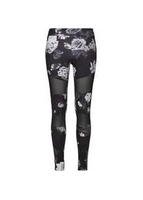 Leggings Urban Classics "Urban Classics Damen Ladies Tech Mesh AOP Leggings", Damen, Gr. M, US-Gr&ouml;&szlig;en, schwarzflower, 77% Polyester, 23% Elasthan, slim fit, Hosen Leggings