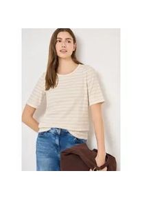 Rundhalsshirt Cecil, Damen, Gr. XXL (46), pearl beige, Jersey, Obermaterial: 95% Baumwolle, 5% Elasthan, gestreift, normal h&uuml;ftbedeckend, Rundhals, Shirts Rundhalsshirt, in Streifen-Optik
