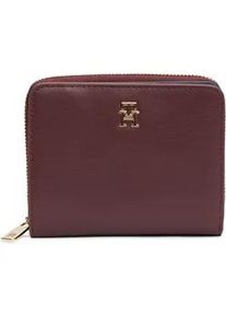 Geldb&ouml;rse Tommy Hilfiger "TH ICON MED ZA FLAP", Damen, dunkelrot 2, Lederimitat, Kleinlederwaren, Damen Geldbeutel, Portemonnai mit edlem TH-Logoemblem