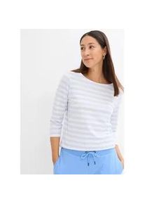 T-Shirt bonprix, Damen, Gr. 36/38 (S), zartblau, wei&szlig;, Jersey, Obermaterial: 95% Baumwolle, 5% Elasthan, geringelt, gestreift, bequem h&uuml;ftbedeckend, U-Boot-Ausschnitt, Shirts T-Shirt, bequeme Passform, 3/4-&Auml;rmel, f&uuml;r Fr&uuml;hling und Sommer