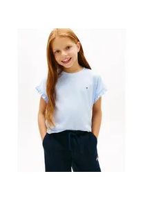 T-Shirt Tommy Hilfiger "ESSENTIAL TOP SHORT SLEEVE", M&auml;dchen, Gr. 14 (164), sweet blau, Single Jersey, Obermaterial: 60% Baumwolle, 40% Polyester, unifarben, relaxed fit normal, Rundhals, R&uuml;schen, Shirts T-Shirt, Kinder bis 16 Jahre, mit R&uuml;schen, relaxed fit