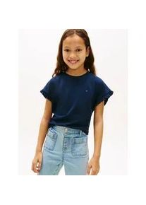 T-Shirt Tommy Hilfiger "ESSENTIAL TOP SHORT SLEEVE", M&auml;dchen, Gr. 16 (176), schwarz night navy, Single Jersey, Obermaterial: 60% Baumwolle, 40% Polyester, unifarben, relaxed fit normal, Rundhals, R&uuml;schen, Shirts T-Shirt, Kinder bis 16 Jahre, mit R&uuml;schen, relaxed fit