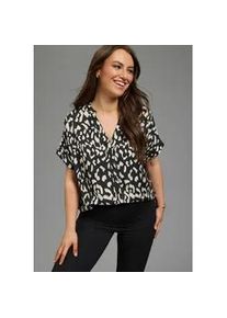 Longbluse LAURA SCOTT CURVE, Damen, Gr. 44, schwarz bedruckt, Web, Obermaterial: 100% Viskose, bedruckt, mit Umschlag Aufschlag, Blusen Longbluse, mit modischem Allover-Druck