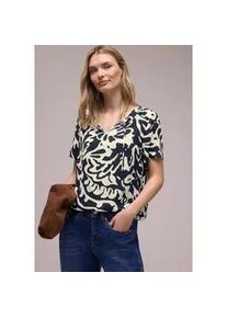 Kurzarmbluse Street One, Damen, Gr. 44, shadowed navy, Web, Obermaterial: 100% Viskose, gebl&uuml;mt, gemustert, l&auml;ssig geschnitten h&uuml;ftbedeckend, Rundhals, abgerundeter Saum, Blusen, mit floralem Muster