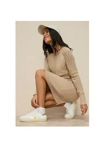 Strickkleid Tamaris, Damen, Gr. 34, N-Gr, beige (sand melange), Strick, Obermaterial: 50% Viskose, 28% Polyester, 22% Polyamid, figurbetont ca. Mitte Oberschenkel, Rundhals, Raglan&auml;rmel Strickb&uuml;ndchen, Kleider Strickkleid, Mini-L&auml;nge mit Ajourstrickmuster aus Viskosemischung