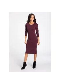 Strickkleid Laura Scott, Damen, Gr. 34, N-Gr, rot (bordeaux), Strick, Obermaterial: 70% Viskose, 30% Polyamid, clean, unifarben, figurbetont kniebedeckend, Rundhals, B&uuml;ndchen, Kleider Strickkleid, L&auml;nge kniebedeckt mit seitlichen Kn&ouml;pfen