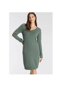 Strickkleid Tamaris, Damen, Gr. 42, N-Gr, gr&uuml;n (salbei melange), Strick, Obermaterial: 50% Viskose, 28% Polyester, 22% Polyamid, figurbetont mini, V-Ausschnitt, Kleider Strickkleid, mit V-Ausschnitt und Ajourmuster aus Viskosemischung