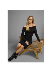 Strickkleid Laura Scott, Damen, Gr. 36, N-Gr, schwarz, Strick, Obermaterial: 50% Viskose, 28% Polyester, 22% Polyamid, unifarben, figurbetont mini, Carmenausschnitt, B&uuml;ndchen, Kleider Strickkleid, mit femininem Carmen-Ausschnitt