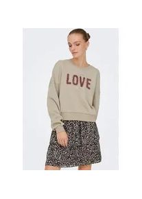 Sweater Only "ONLKIARA L/S O-NECK CHIFFON MIX SWT", Damen, Gr. S, string print:love, Sweatware, Obermaterial: 60% Baumwolle, 40% Polyester, bedruckt, regular fit, Rundhals, Sweatshirts Sweater
