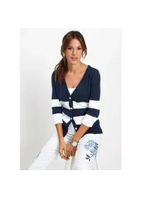 Strickjacke bonprix, Damen, Gr. 36/38 (S), blau (dunkelblau, wei&szlig; gestreift), Obermaterial: 100% Baumwolle, slim fit, Strickjacken Strickjacke, Slim fit Passform, mit Streifenmuster, eleganter Stil