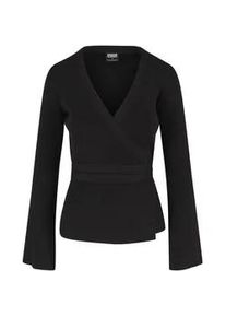 Cardigan Urban Classics "Urban Classics Damen Ladies Rib Knit Wrapped Cardigan", Damen, Gr. S, schwarz, 35% Polyacryl, 35% Viskose, 30% Polyamid, unifarben, V-Ausschnitt, Strickjacken