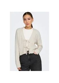 Strickjacke Only "ONLFIA LS STRING CARDIGAN KNT NCA", Damen, Gr. S, wei&szlig;cap gray, Strick, Obermaterial: 50% Viskose, 27% Nylon, 23% Polyester, unifarben, regular fit kurz, V-Ausschnitt, Rippb&uuml;ndchen, Strickjacken Strickjacke, Viskosemischung, regular fit