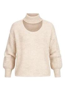 Fleecepullover CLOUD 5IVE "CLOUD 5IVE Pullover mit Stehrollkragen und V-Ausschnitt", Damen, Gr. XL, beige, 100% Polyacryl, unifarben, Sweatshirts Fleecepullover