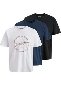 Jack & Jones T-Shirt JACK & JONES "JJGRAYSON TEE SS CREW NECK 3PK MP", Damen, Gr. M, hellwei&szlig; pack:hellwei&szlig;, schwarz, navy blazer, Jersey, Obermaterial: 100% Baumwolle, bedruckt, unifarben, regular fit normal, Rundhals, Shirts T-Shirt