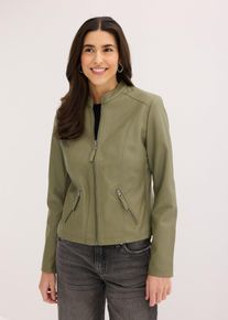 bonprix Lederimitat-Jacke aus reiner Viskose, gr&uuml;n, Gr.56, Elegante Jacke aus Lederimitat mit Stehkragen, tailliertLederimitat