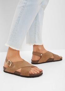 bonprix Sandalen aus Leder, braun, Gr.37, L&auml;ssige Sandale aus Leder mit dekorativer Schnalle, aus Veloursleder